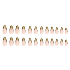 Simple pearlescent gold French almond nail wear nails special nail pieces wholesale finished wind fake nails - Fashionner