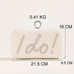 I Do Letter Evening Bags For Women Bridal Clutches Pearl Beading Wedding Party Purse Trendy Designer Chain Shoulder Handbag