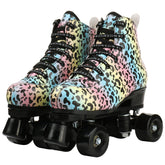 Outdoor Quad Roller Skate Sneaker Skating Blade Leopard Pattern Breathable Abec-7 4 Wheels Shoes - Fashionner