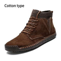 Trendy Fashion Big Yards Shoes Hand Stitching Mid-Top Men's Cotton Boots Korean Version Casual Shoes - Fashionner