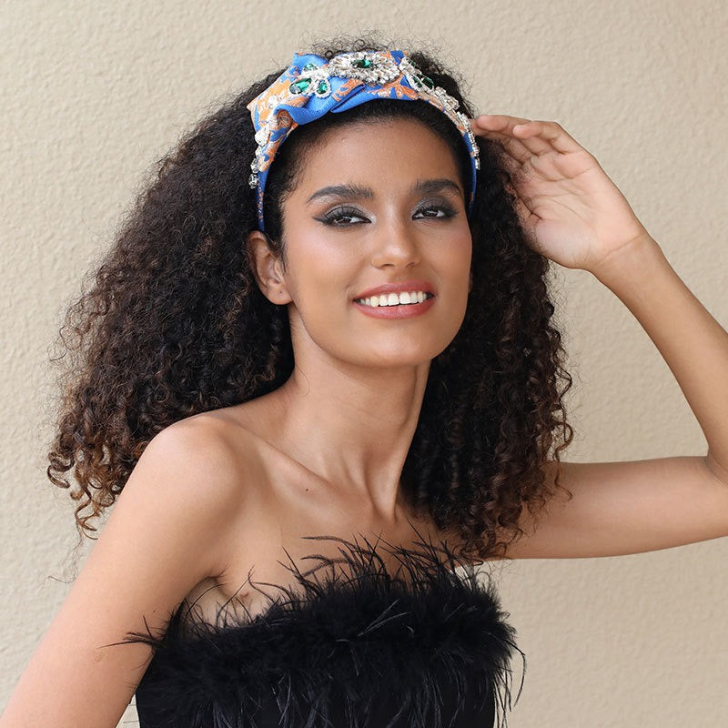 Heavy Industry Handmade Fabric and Diamond Set Fashion Hair Hoops for Women - Fashionner