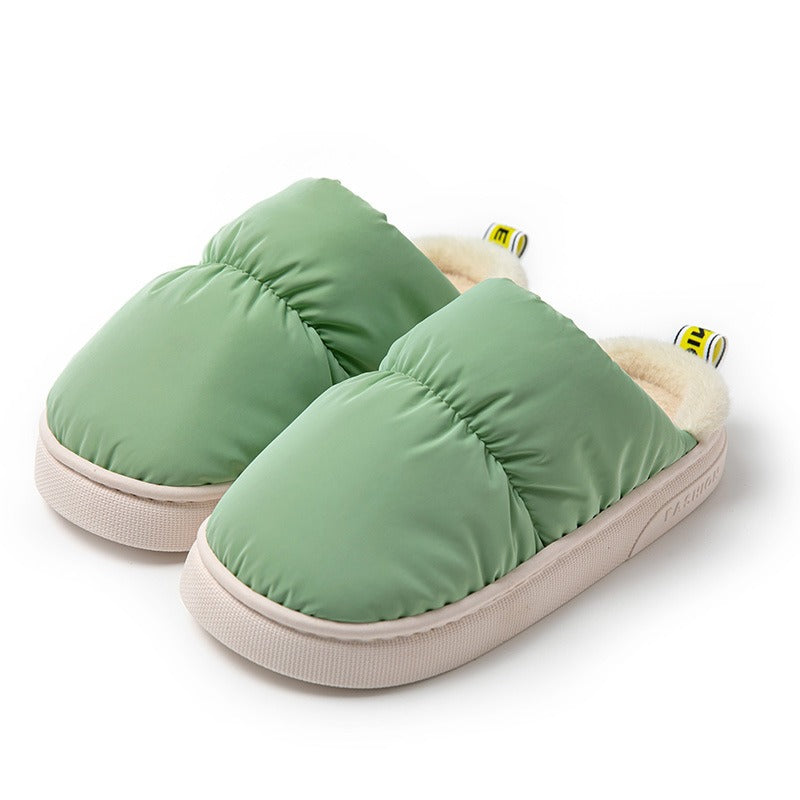 Thick soled cotton slippers for women's new winter cotton candy home with a sense of stepping on feces, indoor waterproof down feather slippers for winter - Fashionner
