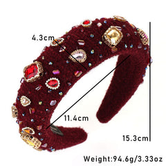 Heavy Industry Baroque Crystal Hair Hoop Women's Handmade Sewn Water Diamond Sponge Head Hoop Headpiece - Fashionner