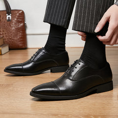 New lace-up pointed soft soled three-joint leather height-increasing Business men's Oxford Dress Shoes - Fashionner