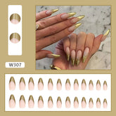 Simple pearlescent gold French almond nail wear nails special nail pieces wholesale finished wind fake nails - Fashionner