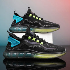 New Running Shoes Jelly Bottom Rainbow Casual Shoes Flying Woven Mesh Breathable Sports Men's Shoes - Fashionner