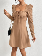 A-line skirt fashion pullover bubble sleeve long sleeved dress - Fashionner