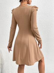 A-line skirt fashion pullover bubble sleeve long sleeved dress - Fashionner