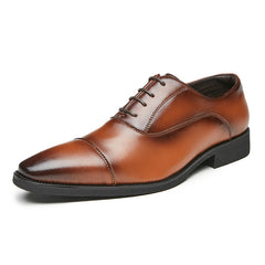 New lace-up pointed soft soled three-joint leather height-increasing Business men's Oxford Dress Shoes - Fashionner