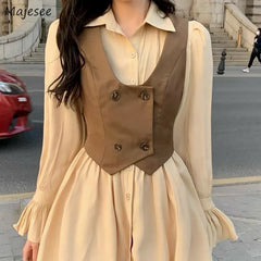 Vests Women Solid Double Breasted Spring Feminine Trendy Sleeveless Crops Vintage Casual Comfortable All-match High Street Mujer - Fashionner