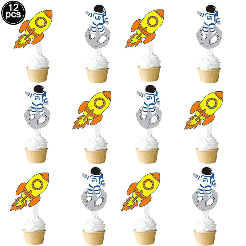Party Outer Space Astronaut Cupcake Topper Universe Series Cake Toppers For Universe Planet Birthday Party Dessert Props Festive Decor - Fashionner