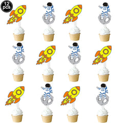 Party Outer Space Astronaut Cupcake Topper Universe Series Cake Toppers For Universe Planet Birthday Party Dessert Props Festive Decor - Fashionner