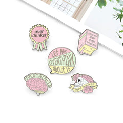 Gifts Overthinker Enamel Pin Custom Overthinking Award Brain Skull Book Brooches Bag Lapel Pin Cartoon Badge Jewelry Gift for Friends - Fashionner