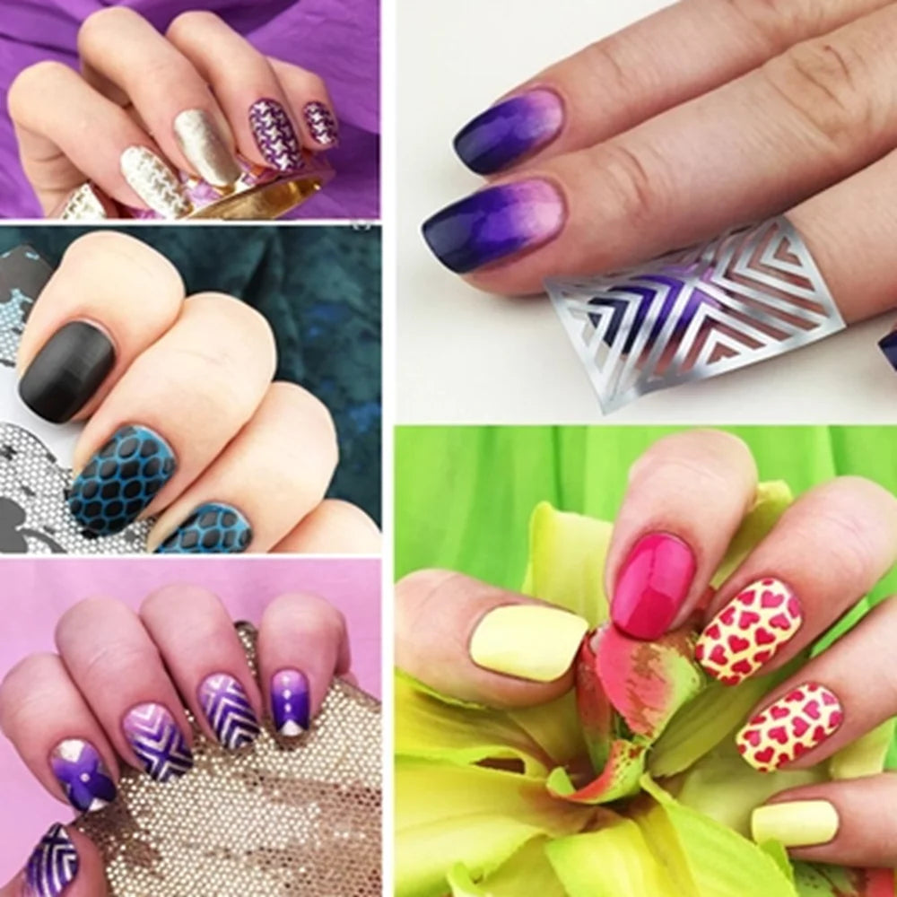 24 Sheets/set Irregular Grid Printed Square sticker Nail Art Hollow Laser Sticker Fashion Women Nail Art Stencil Manicure Tools - Fashionner