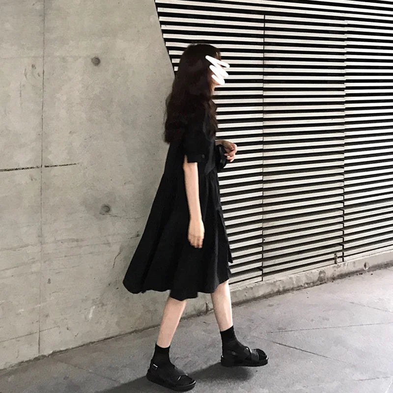 Western INS Super Popular French Retro Dress Women's Summer Korean Style Hong Kong Style Chic out Western Style Mid-Length Black Dress - Fashionner