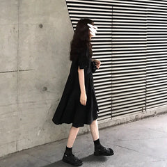 Western INS Super Popular French Retro Dress Women's Summer Korean Style Hong Kong Style Chic out Western Style Mid-Length Black Dress - Fashionner