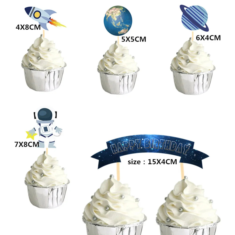 Party Outer Space Astronaut Cupcake Topper Universe Series Cake Toppers For Universe Planet Birthday Party Dessert Props Festive Decor - Fashionner