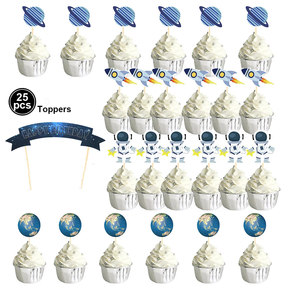 Party Outer Space Astronaut Cupcake Topper Universe Series Cake Toppers For Universe Planet Birthday Party Dessert Props Festive Decor - Fashionner