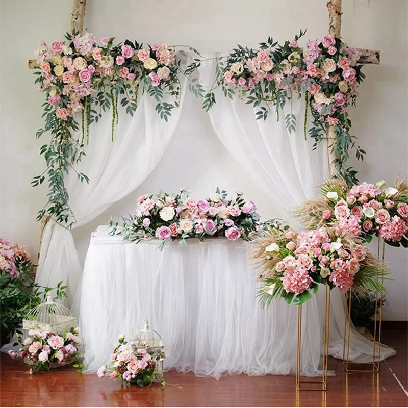 10m X 48cm Wedding Decoration Organza Crystal Sheer DIY Wedding Flowers Arch Tulle Roll Backdrop Hanging Decor Party Supplies - Fashionner