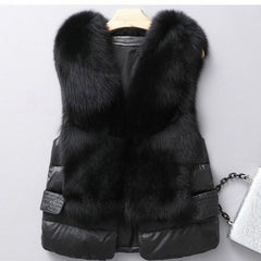 Winter Short Down Jacket Women's Imitation Fox Fur Woolen Women's Winter Wear Vest Cardigan - Fashionner