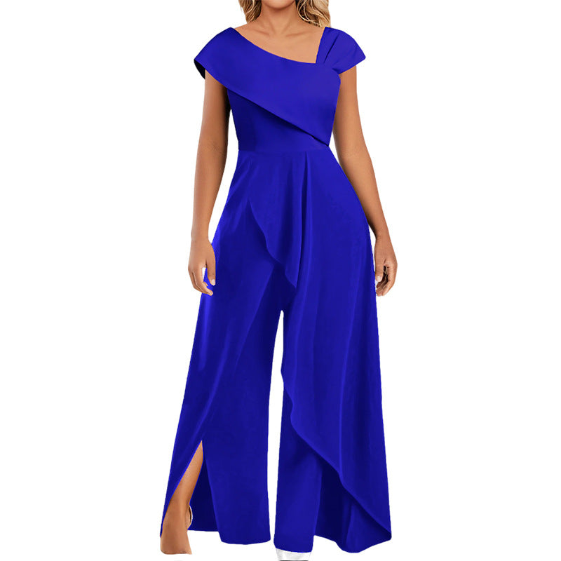 Fashion Simple Temperament Diagonal Collar Jumpsuit - Fashionner