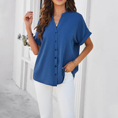 SpringSummer Temperament Pure Color Casual Stand Collar Shirt - Fashionner