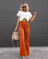 Solid Color Mid-waist Slim-fit Micro Flared Pants Corduroy - Fashionner