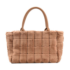 Sweet Small Square Bag Plush Plaid Portable Women - Fashionner