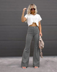 Solid Color Mid-waist Slim-fit Micro Flared Pants Corduroy - Fashionner