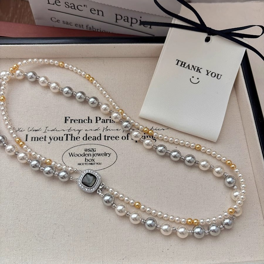 Fashion Jewelry Micro-inlaid Square Dual-wear Double-layer Necklace - Fashionner