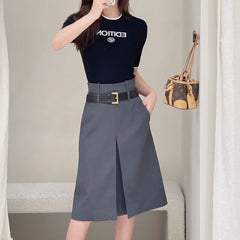 Women's Skirt Gray Worsted Pleated Suit A- Line Skirt Business Wear - Fashionner