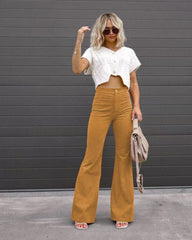 Solid Color Mid-waist Slim-fit Micro Flared Pants Corduroy - Fashionner