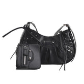 Women's Fashion Vintage Crumpled Crescent Moon Son Mother Shoulder Bag - Fashionner