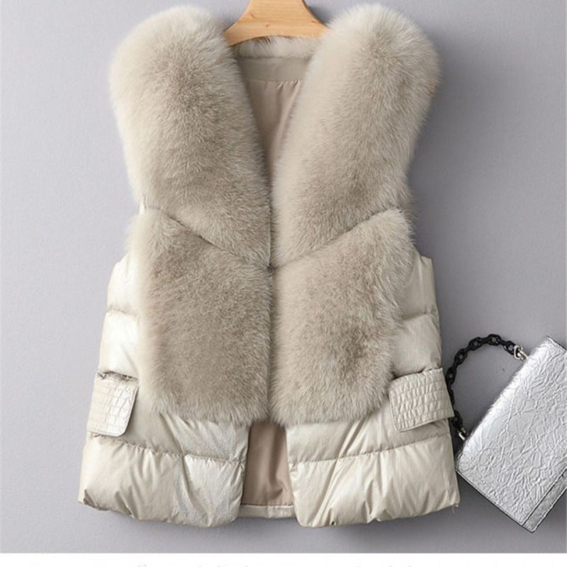 Winter Short Down Jacket Women's Imitation Fox Fur Woolen Women's Winter Wear Vest Cardigan - Fashionner