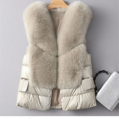 Winter Short Down Jacket Women's Imitation Fox Fur Woolen Women's Winter Wear Vest Cardigan - Fashionner