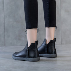 Velvet Padded All-matching Women's Double Zipper White Shoes - Fashionner