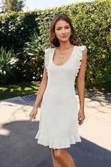 Solid Color Mid-length Stringy Selvedge Dress - Fashionner