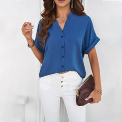 SpringSummer Temperament Pure Color Casual Stand Collar Shirt - Fashionner