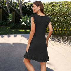 Solid Color Mid-length Stringy Selvedge Dress - Fashionner