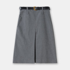 Women's Skirt Gray Worsted Pleated Suit A- Line Skirt Business Wear - Fashionner