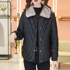 Non-split Leather Disposable Down Cotton-padded Coat For Women Short Leather Jacket - Fashionner