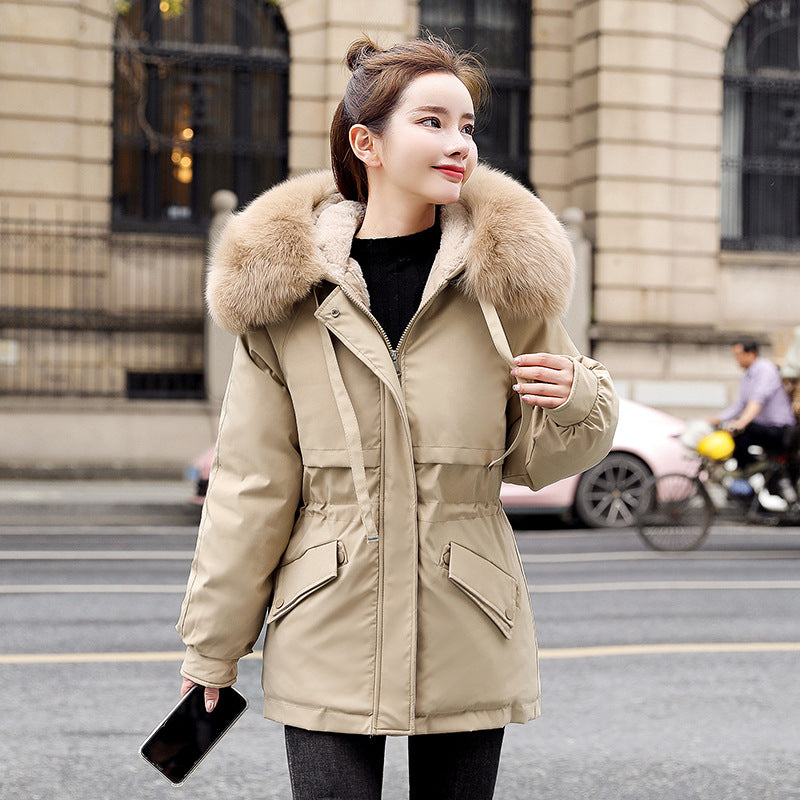 New Fleece-lined Mid-length Big Fur Collar Thicken Cotton Clothes Coat - Fashionner