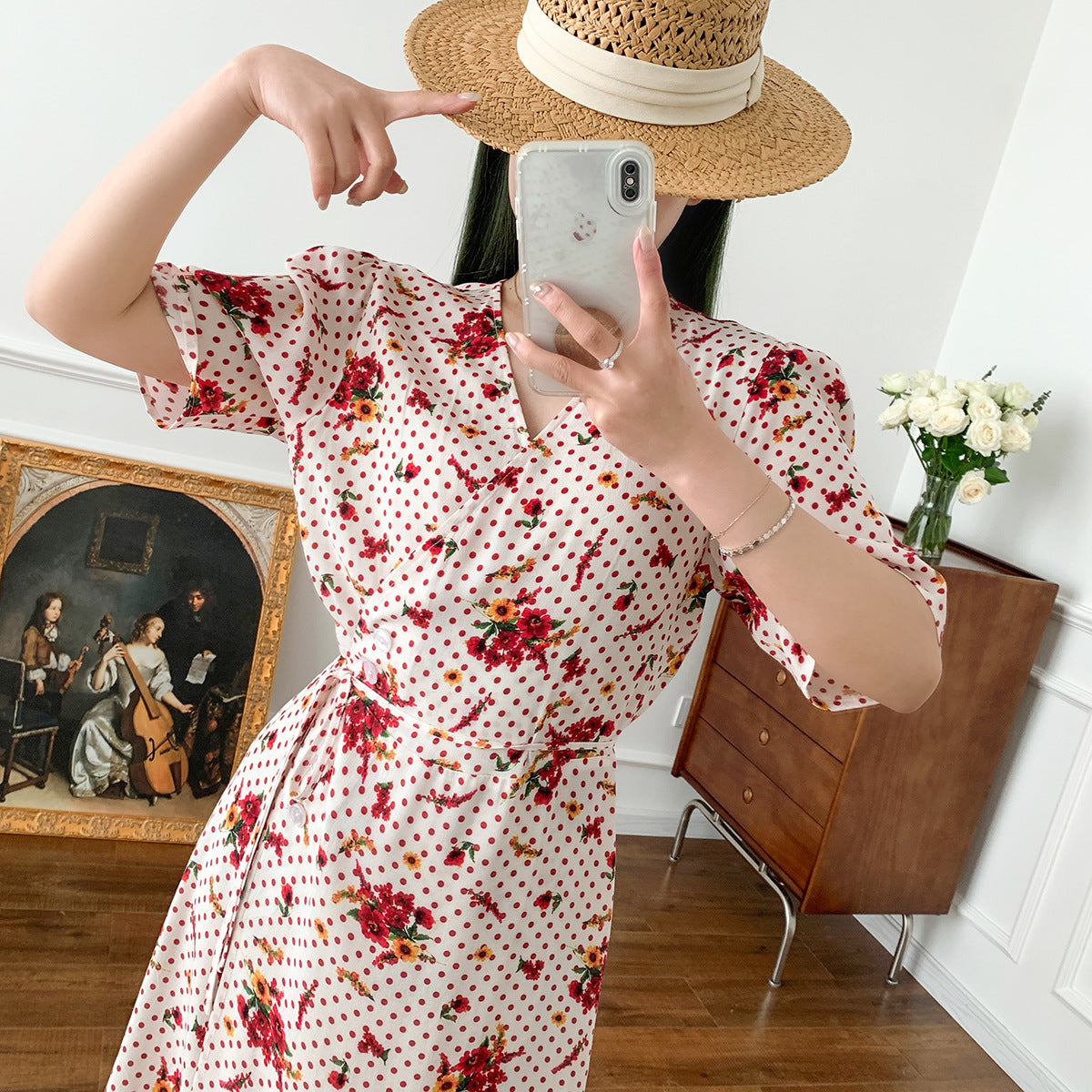 23 Early Autumn New Polka Dot Print Dress French Retro Flower - Fashionner