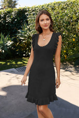 Solid Color Mid-length Stringy Selvedge Dress - Fashionner