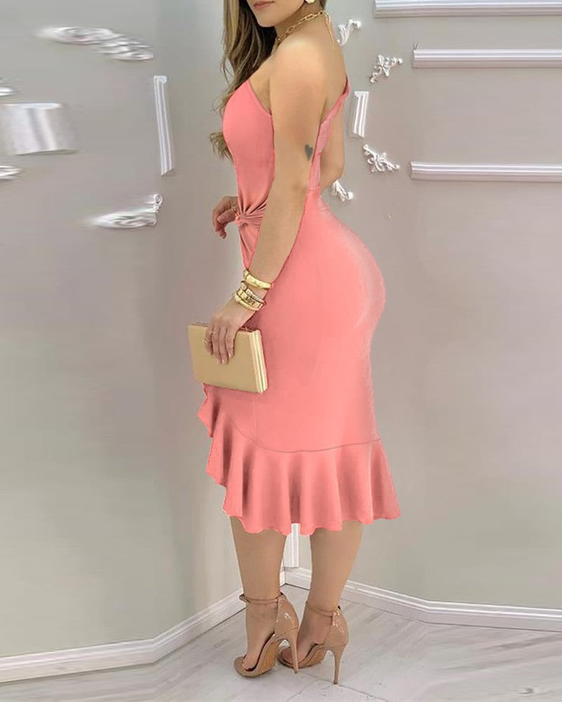 European And American Women's Clothing Solid Color Slim Fit Long Dress - Fashionner