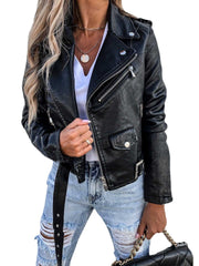 Jacket Top PU Leather Coat Short Zipper - Fashionner