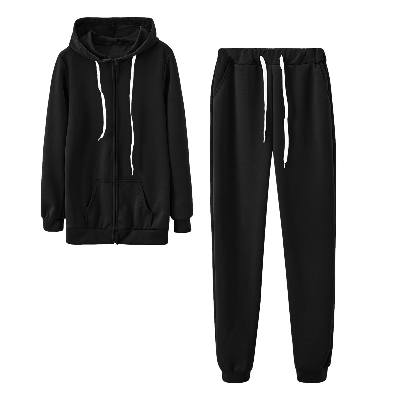 Women's Clothing Hooded Long Sleeve Solid Color Zipper Cardigan Sweater Elastic Waist Casual Loose Outfit - Fashionner