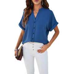 SpringSummer Temperament Pure Color Casual Stand Collar Shirt - Fashionner