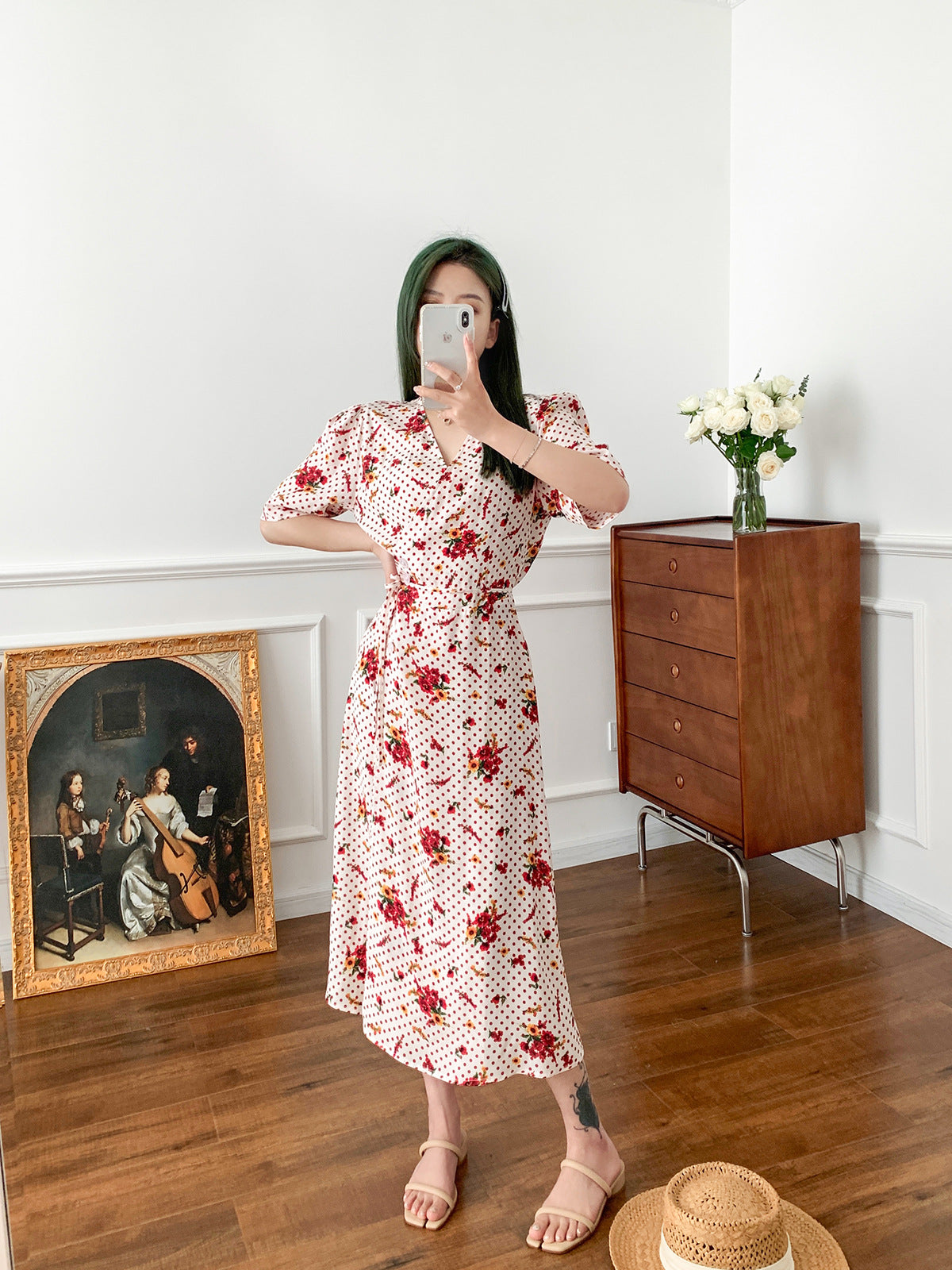 23 Early Autumn New Polka Dot Print Dress French Retro Flower - Fashionner