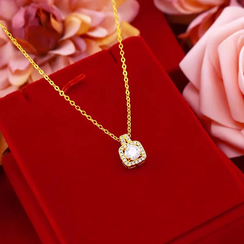 Fashion Jewelry Set Zircon Gem Pendant Chain Choker Necklace For Women Gold Color Stud Earring Statement Wedding Ring - Fashionner
